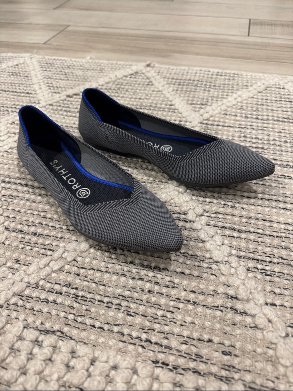 Rothy's Pointed Knit Flats in Birdseye Cloud Grey